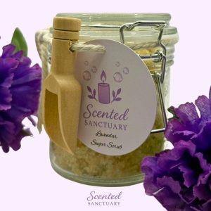 orgabic lavendar sugar body scrub buy now from scented sanctuary